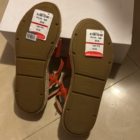 NIB Eileen Fisher Devi Espadrille Strappy Leather Platform Sandal Tangelo 7M - Picture 2 of 5